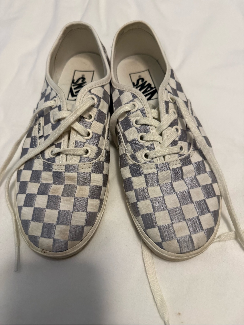 Vans Checkerboard Lace-Up Sneakers - White & Blue